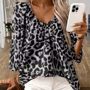 New Leopard Print V-Neck Top for Women
